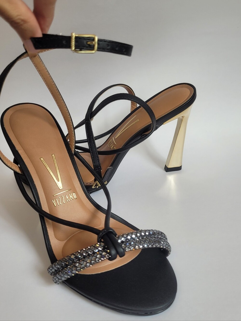 Vizzano Black Strappy Rhinestone Sandal Heels Size 8